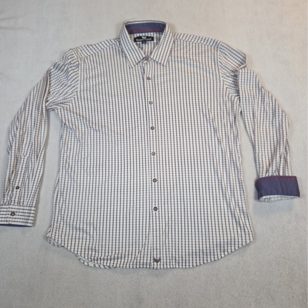 Butter Cloth Shirt Mens XL Long Sleeve White Check Plaid Flip Cuff Soft Comfort